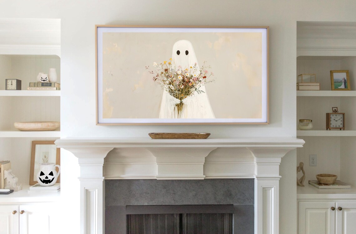 Halloween Whimsical Fall Floral Ghost Art Print - Image 2