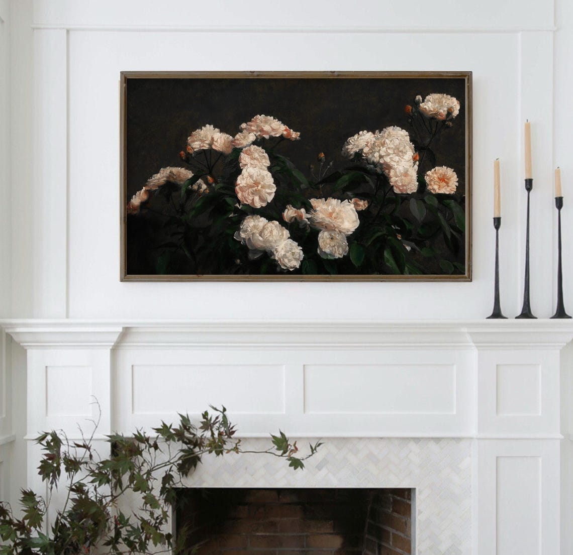 White Roses On Dark Ground Vintage Botanical Moody Floral Art Poster - Image 4