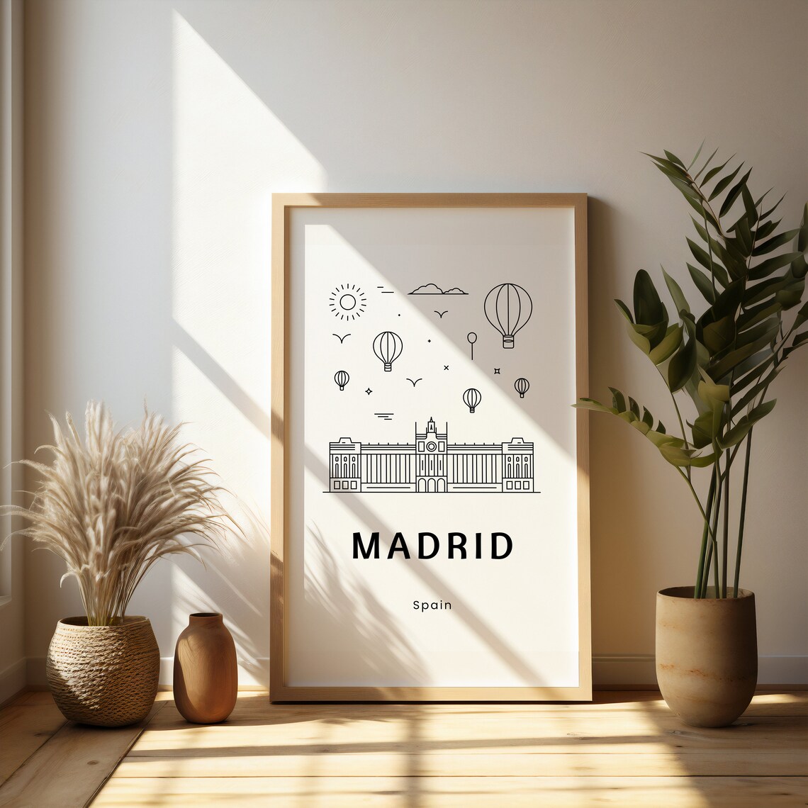 Madrid Spain Royal Palace Balloons Line Art City Travel Poster - Image 2
