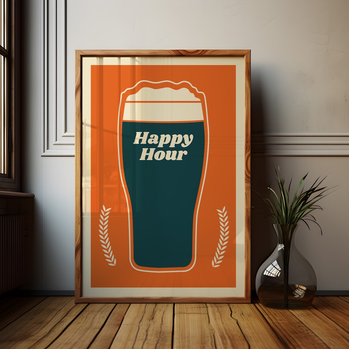 Happy Hour Beer Glass Retro Orange Vintage Bar Cart Art Poster - Image 3