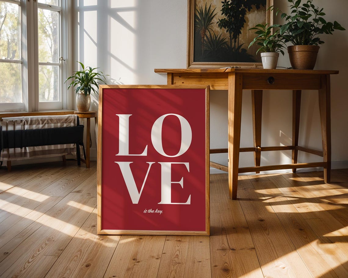 Love Is The Key Bold Red Typography Romantic Quote Wall Poster - Image 2