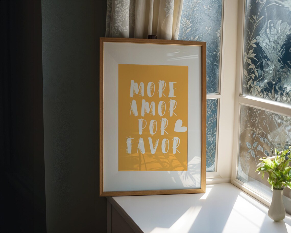 More Amor Por Favor Yellow Spanish Love Brush Letter Quote Poster - Image 2