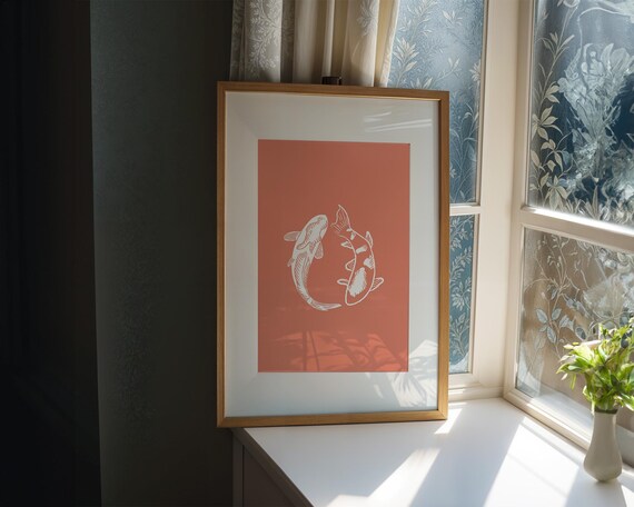 Koi Fish Wall Art Koi Fish Print Koi Fish Retro Print Fish Poster Vintage Poster Trendy Wall Art Print