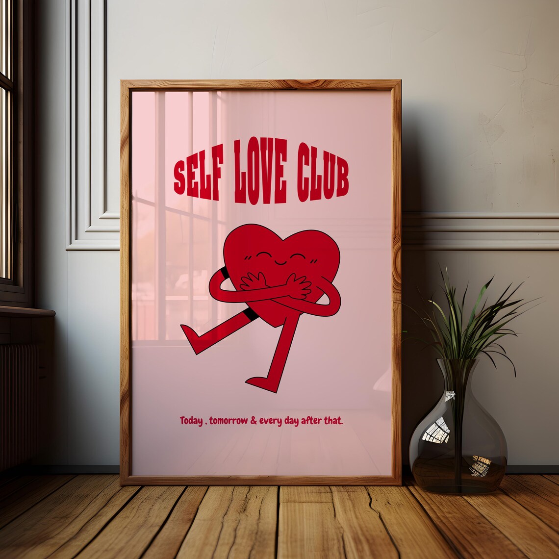 Self Love Club Red Heart Hugging Pink Self Care Affirmation Poster - Image 4