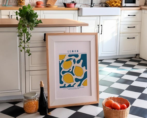 Lemon Wall Art Aesthetic Wall Art Lemon Poster Vintage Wall Art Kitchen Poster Minimalist Print Fruits Wall Art
