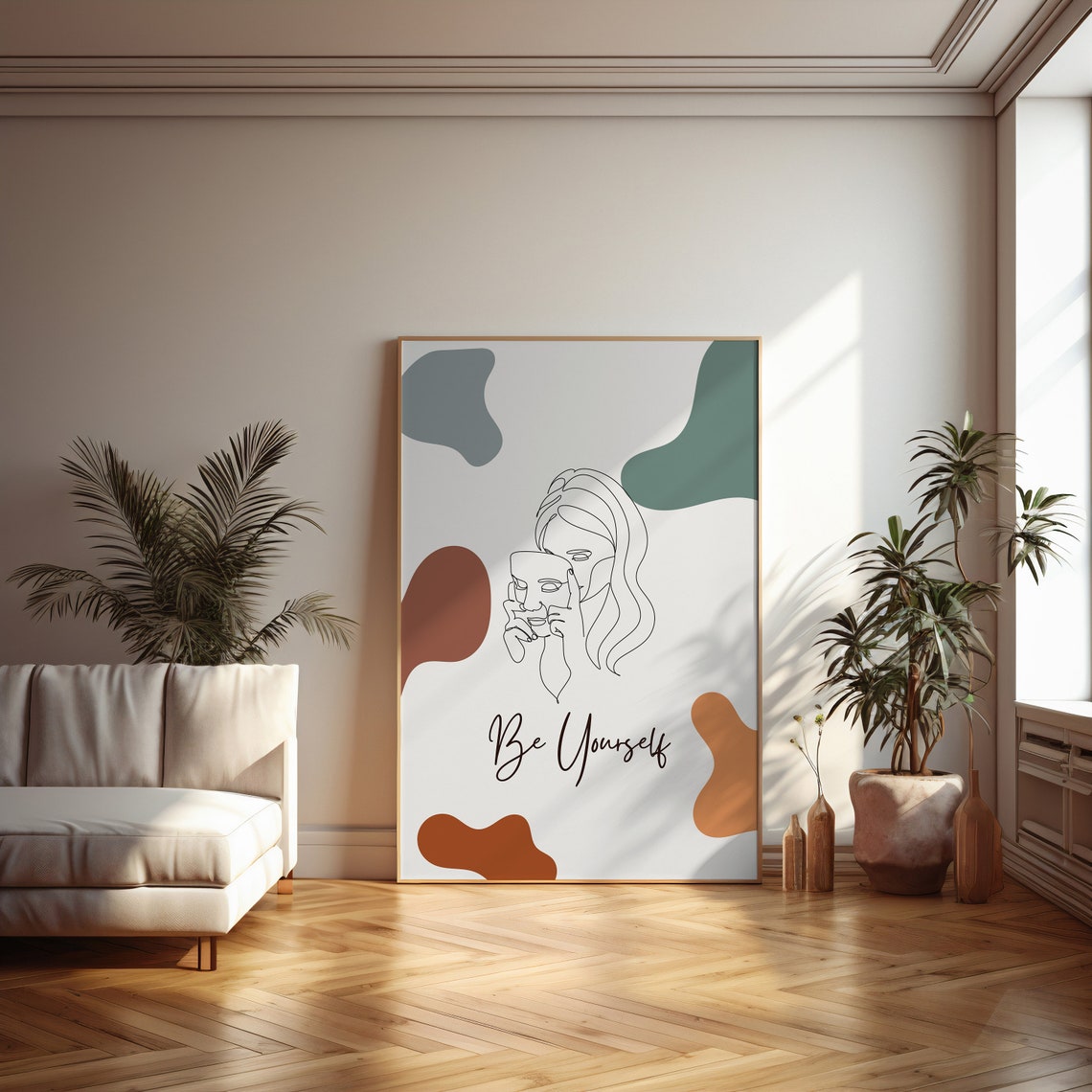 Be Yourself Line Art Woman Earth Tone Boho Affirmation Poster - Image 3