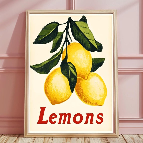 Lemons Fruit Market Print Lemon Fruit Summer Poster Kitchen Prints Fruit Market Print Trendy Kitchen Art Home Decor