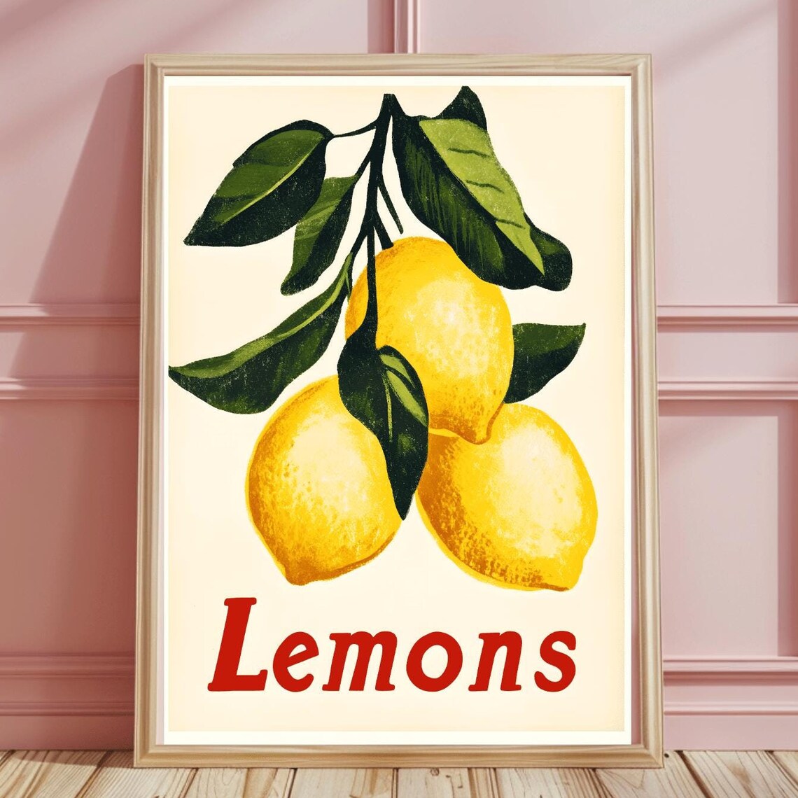 Bright Retro Lemon Branch Fruit Market Summer Kitchen Poster