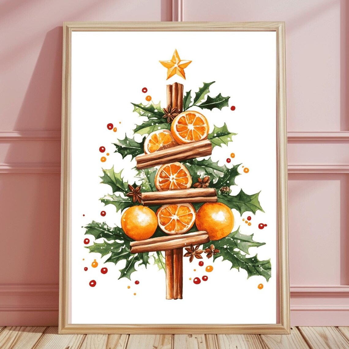 Cinnamon Stick Christmas Tree Orange Slices Star Anise Poster