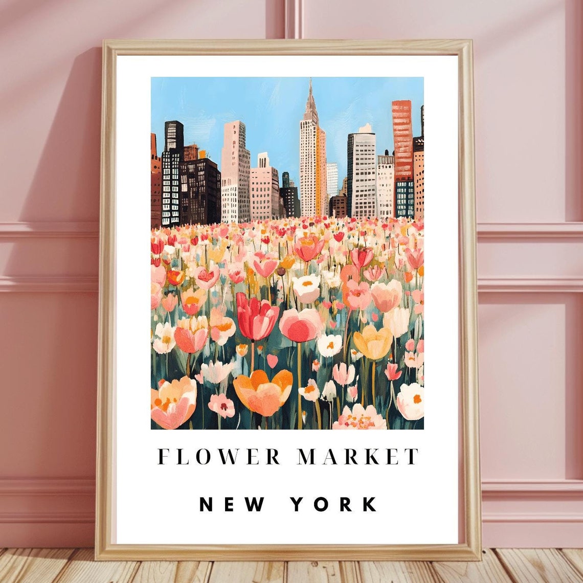 New York Flower Market Print Custom City Travel Prints Wildflower Poster Landmark Print Retro Travel Poster Homedecor