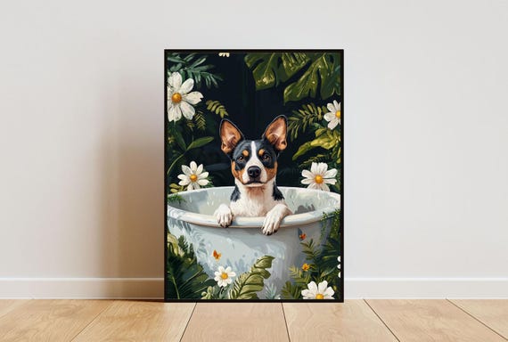 Australian Cattle Dog In Bathtub Poster Funny Dog Poster Australian Cattle Dog Bathroom Print Australian Cattle Dog Bath Poster Pet Art