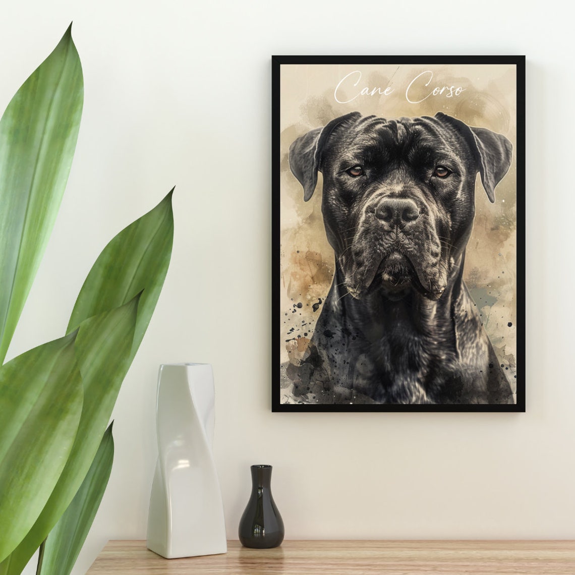 Cane Corso Watercolor Dog Breed Portrait Poster Script Name Detail - Image 2