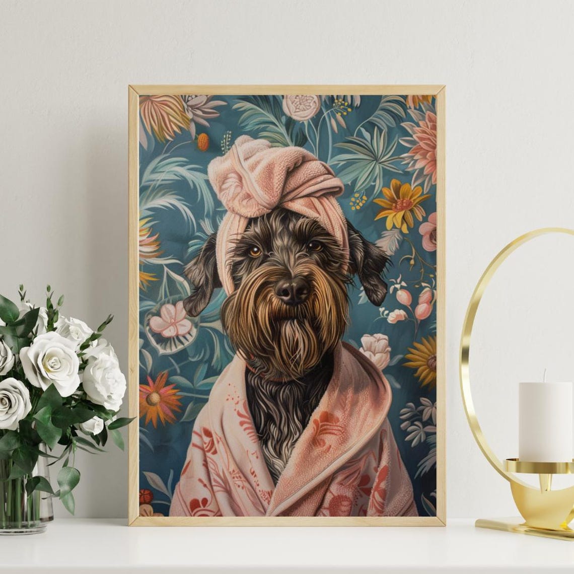 Wirehaired Pointing Griffon Bathrobe Spa Dog Portrait Art Poster - Image 3