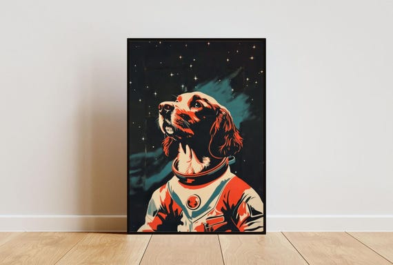 Boykin Spaniel Astronaut Poster Boykin Spaniel Retro Print Boykin Spaniel Portrait Funny Dog Poster Andy Warhol Art Vintage Dog Poster