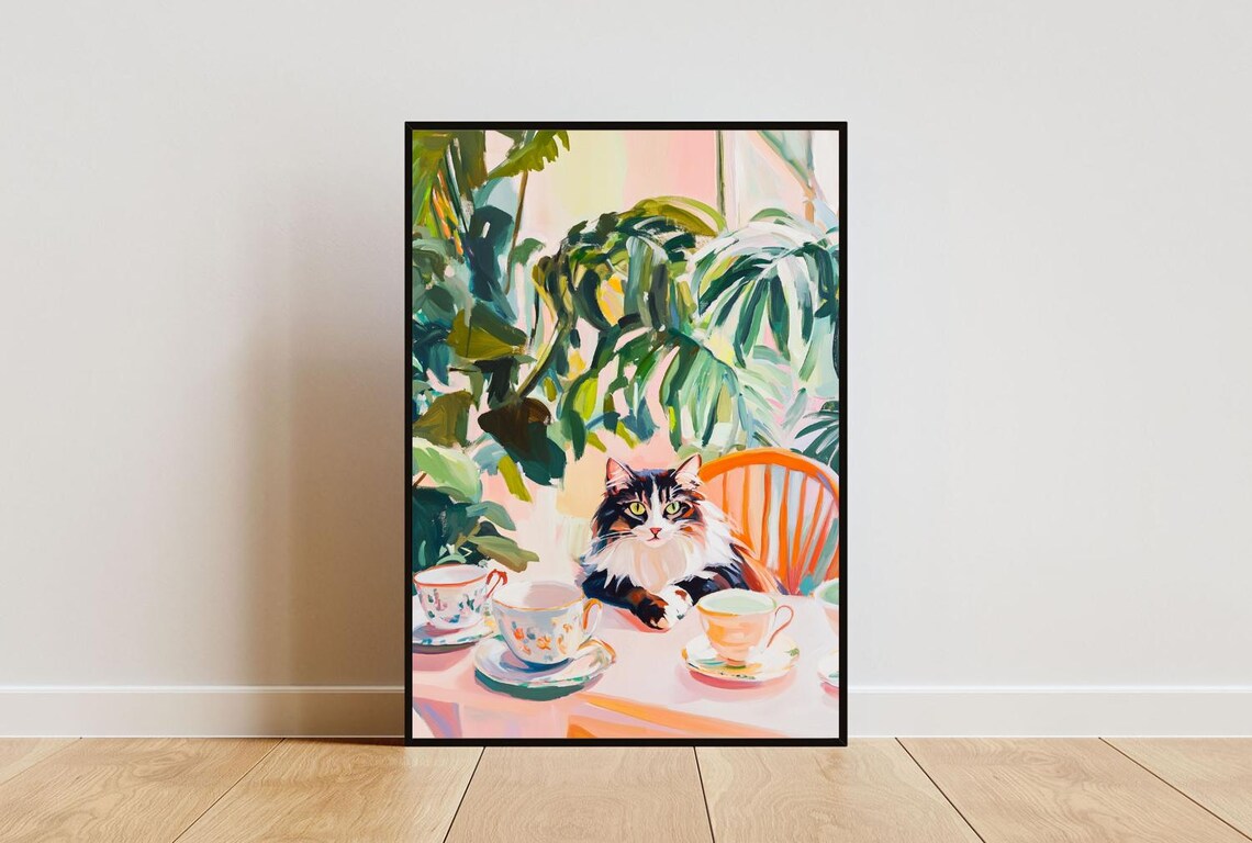 Retro Norwegian Forest Cat Poster, Vintage Pet Art