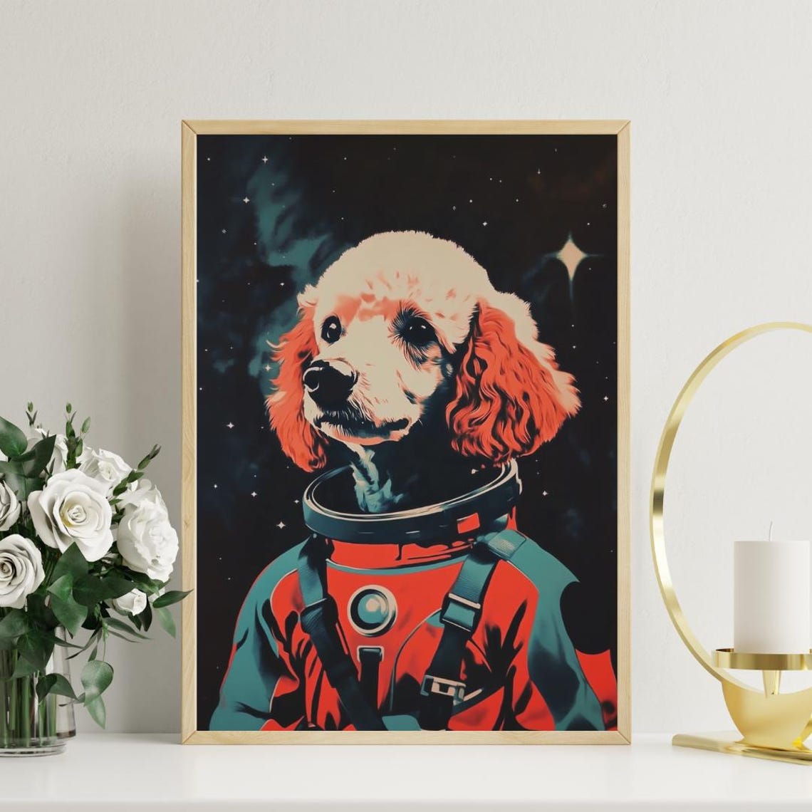 Poodle Astronaut Retro Space Dog Pop Art Poster Gift for Dog Lovers - Image 3