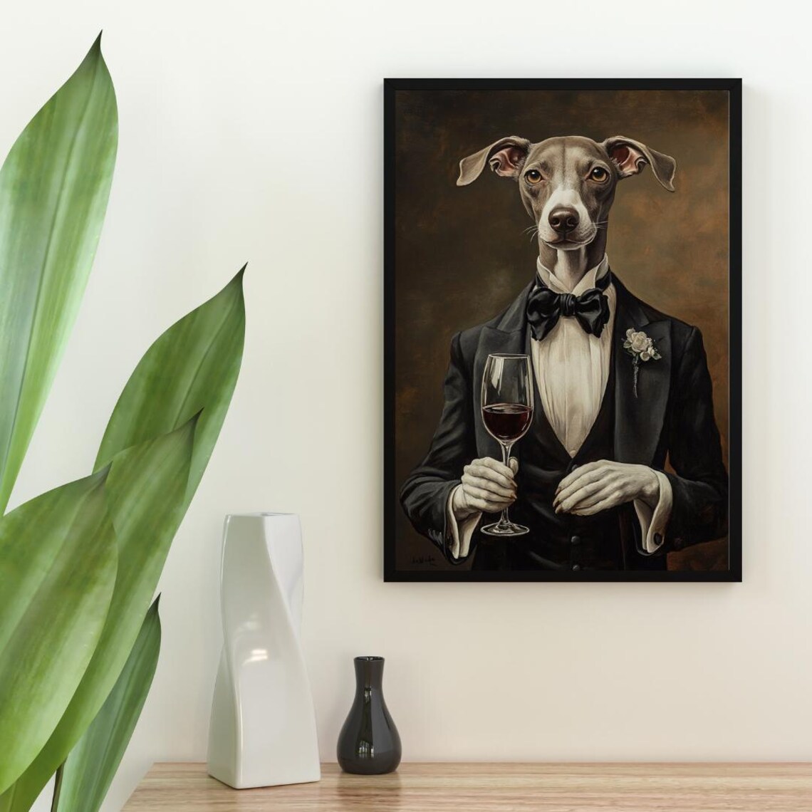 Whippet In Tuxedo Poster Pet Poster Whippet In Suit Print Whippet Portrait Dog Living Room Poster Funny Whippet Art Funny Pet Print - Image 2