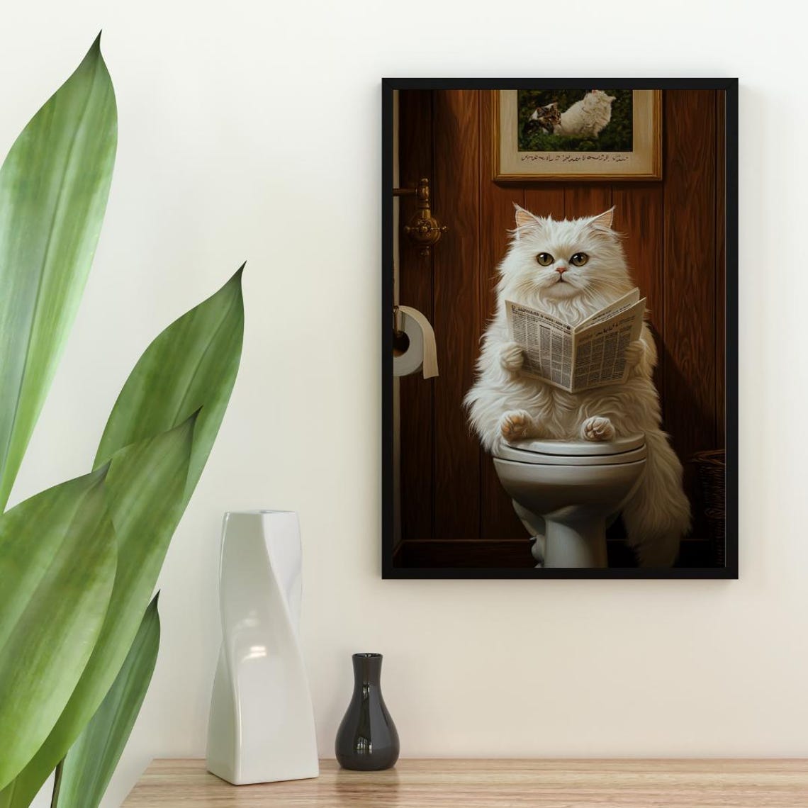 Persian On Toilet Poster Cat Poster Persian Bathroom Print Cat Toilet Wall Art Persian Portrait Cat Bathroom Poster Cat Toilet Print - Image 2