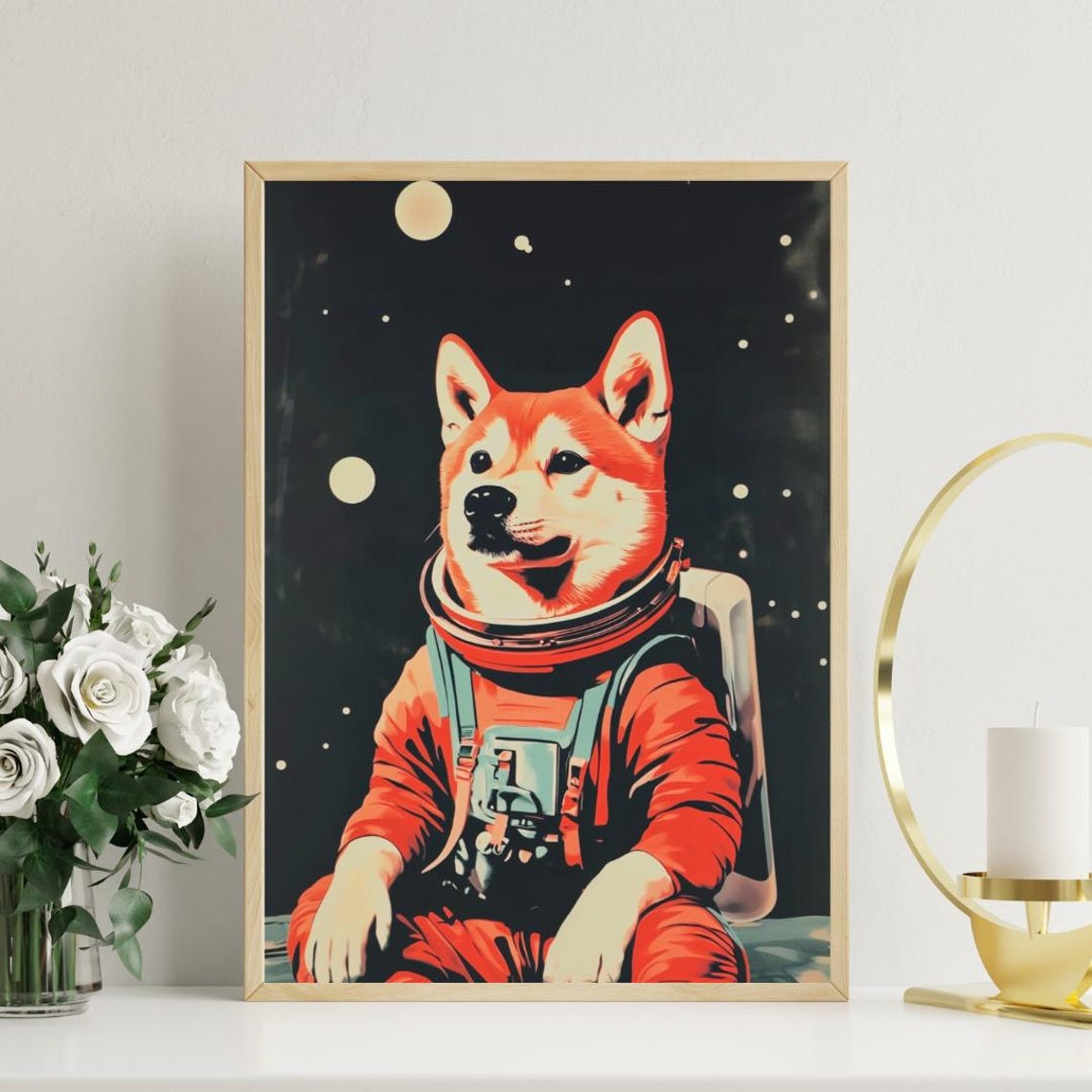 Shiba Inu Astronaut Vintage Retro Starry Space Portrait Poster - Image 3