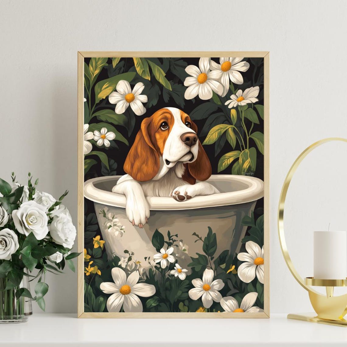 Basset Hound In Bathtub Poster Funny Dog Poster Basset Hound Bathroom Print Basset Hound Bath Poster Pet Poster Dog Bathroom Wall Art - Image 3