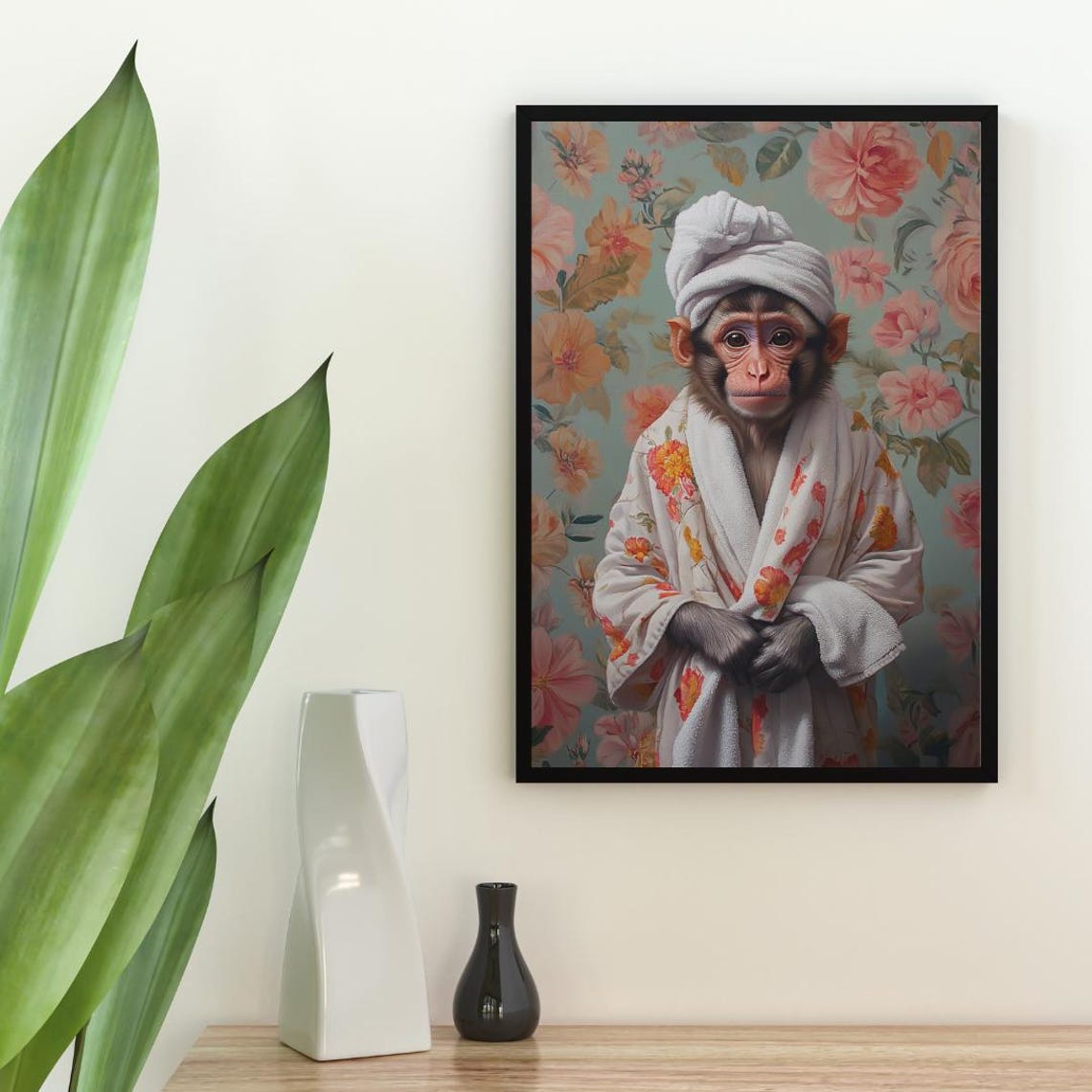 Monkey In Bathrobe Poster Animal Poster Monkey Bathroom Print Animal Wall Art Monkey Portrait Animal Bathroom Poster Funny Monkey Art - Image 2
