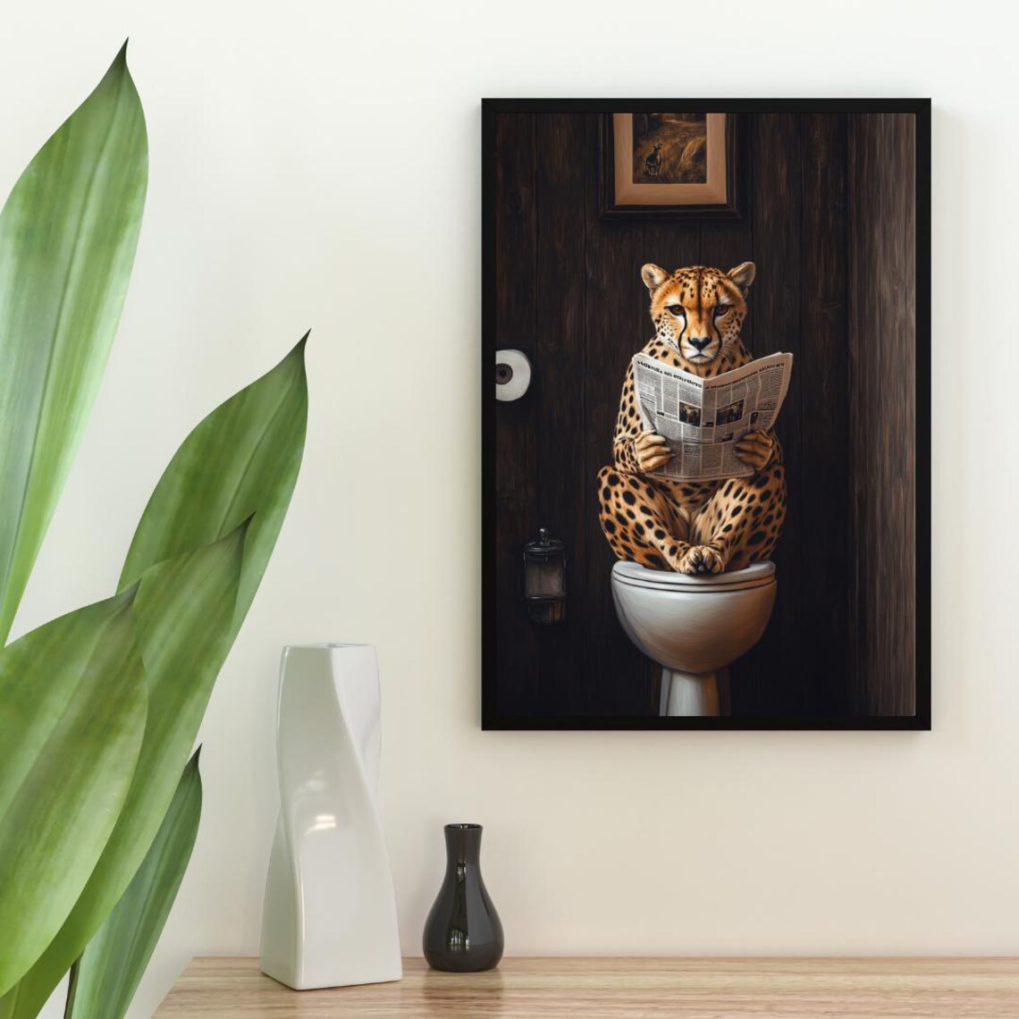Cheetah On Toilet Poster, Animal Bathroom Art - Image 2