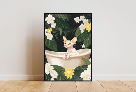 Sphynx In Bathtub Poster Funny Cat Poster Sphynx Bathroom Print Sphynx Bath Poster Pet Poster Cat Bathroom Wall Art Funny Cat Print