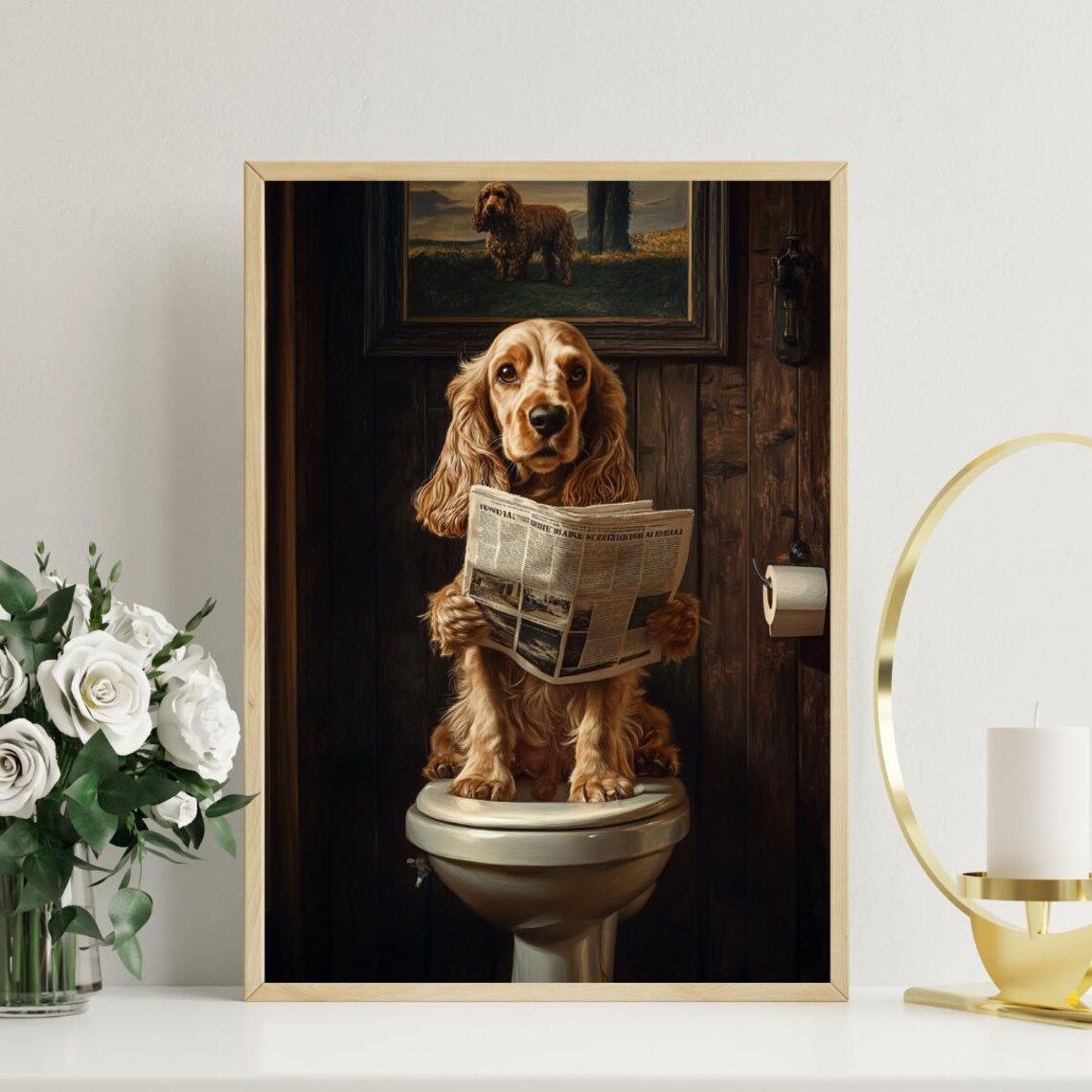 Cocker Spaniel On Toilet Bathroom Art Print - Image 3