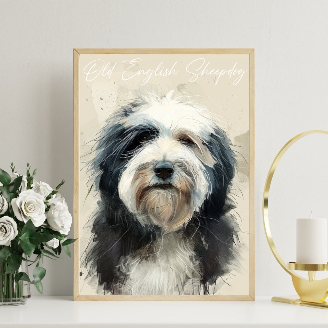 Old English Sheepdog Poster Dog Poster Old English Sheepdog Print Dog Wall Art Personalised Dog Photo Old English Sheepdog Watercolour - Image 3