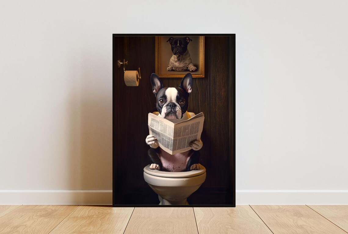 Boston Terrier Bathroom Wall Art, Dog Portrait Poster