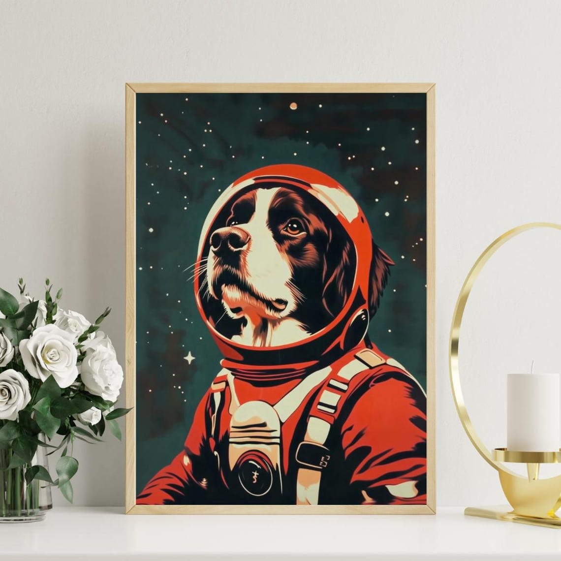 Bernese Mountain Dog Astronaut Retro Space Dog Portrait Poster - Image 3
