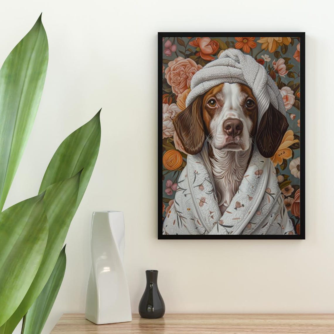 Adorable Brittany Spaniel Dog in Bathrobe Fun Bathroom Spa Day Poster - Image 2