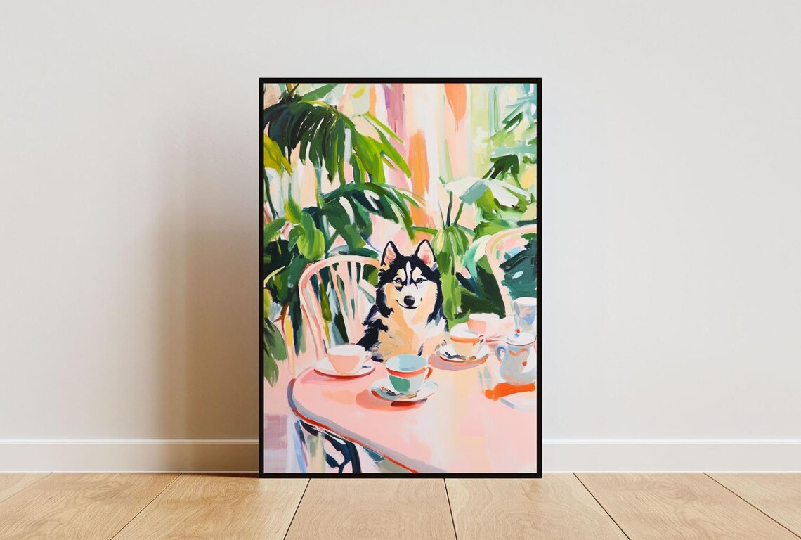 Retro Alaskan Malamute Poster Alaskan Malamute Oil Painting Vintage Husky Poster Dog Dining Room Wall Art Retro Dog Poster Pet Poster