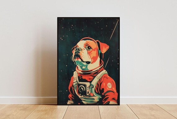 Bulldog Astronaut Retro Space Dog Pop Art Poster Gift for Dog Mom