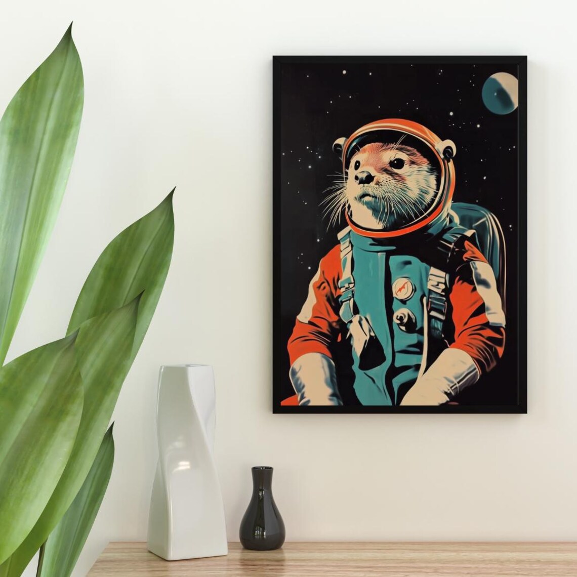 Otter Astronaut Retro Teal Space Suit Moon Stars Whiskered Wonder Poster - Image 2