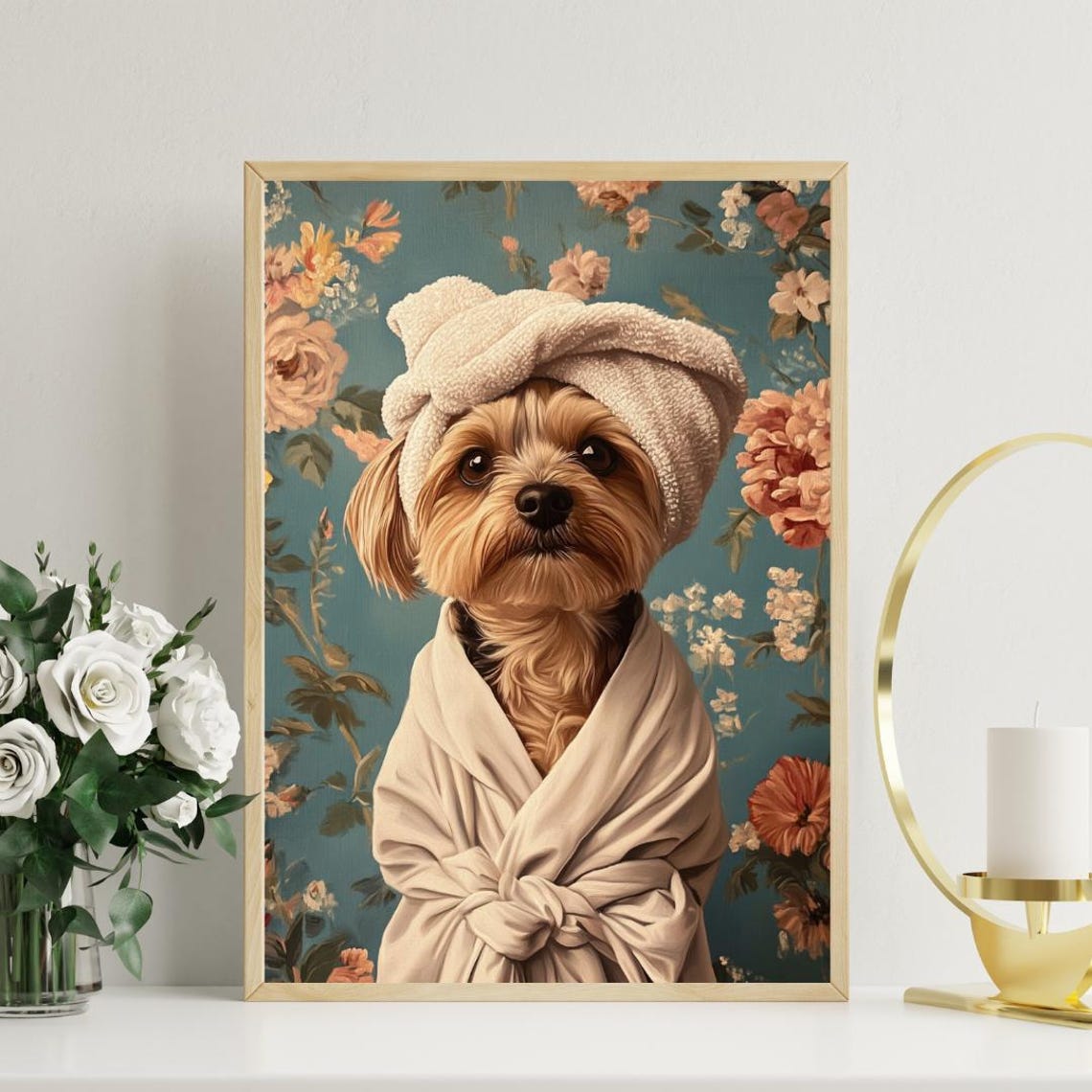 Biewer Terrier In Bathrobe Spa Day Portrait Funny Dog Wall Poster - Image 3