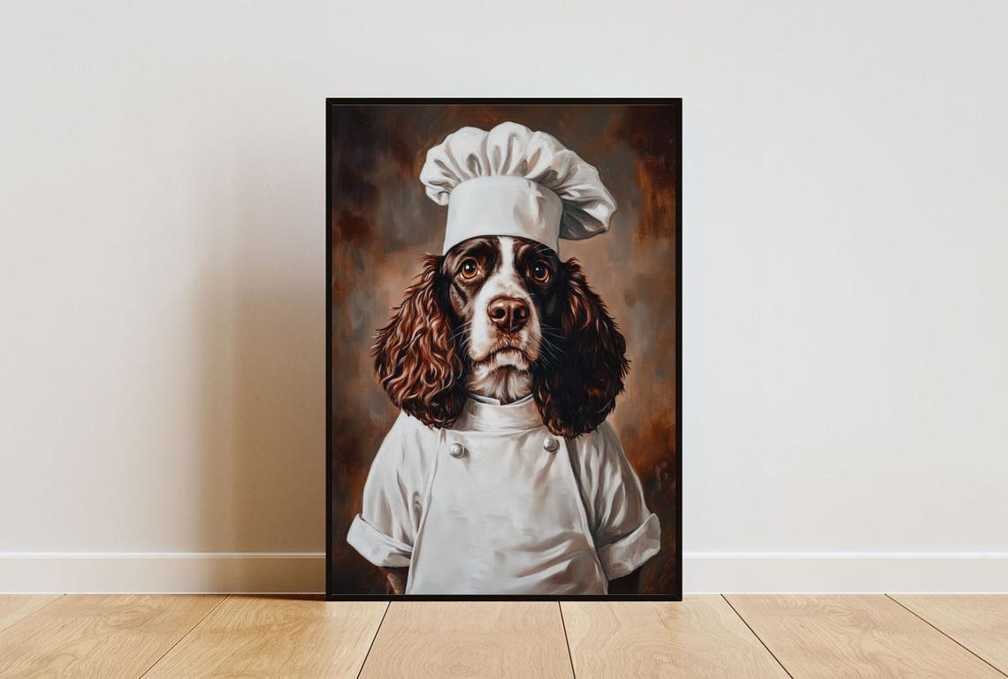 English Springer Spaniel Chef Portrait Poster Funny Kitchen Decor Gift