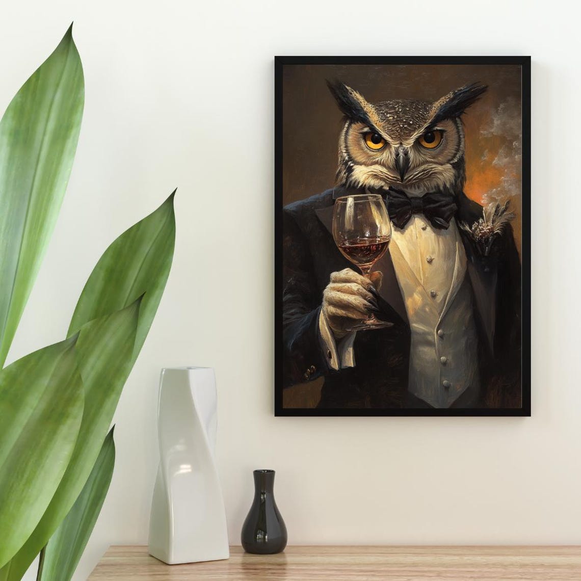 Owl In Tuxedo Poster Animal Poster Owl In Suit Print Owl Portrait Animal Living Room Poster Funny Owl Print Owl Poster Animal Print - Image 2