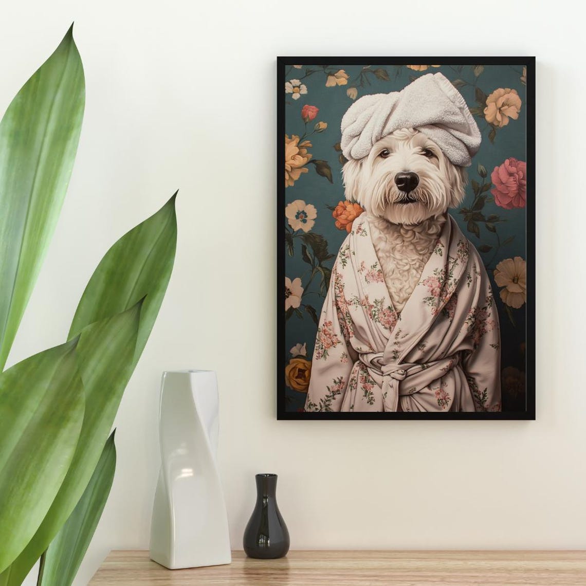 Old English Sheepdog In Bathrobe Poster Dog Poster Old English Sheepdog Bathroom Print Dog Wall Art Old English Sheepdog Portrait Pet - Image 2