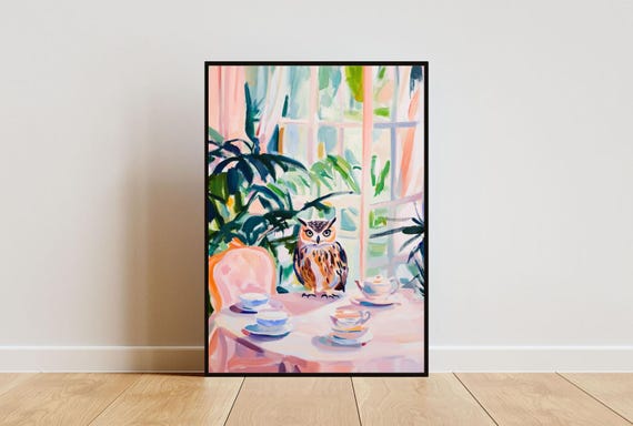 Retro Owl Poster Owl Oil Painting Vintage Owl Poster Animal Dining Room Wall Art Retro Animal Poster Funny Owl Wall Art Owl Print