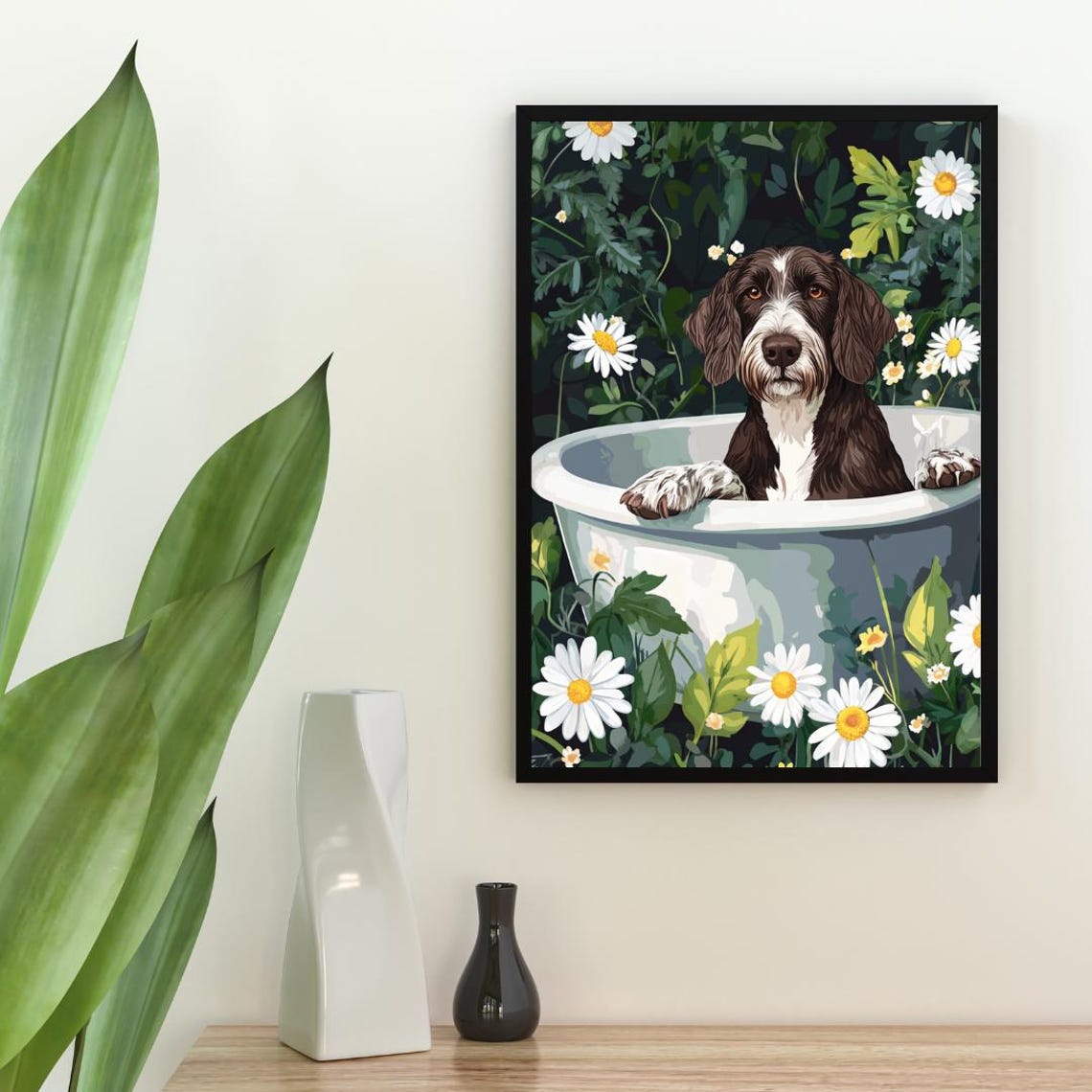 German Wirehaired Pointer In Bathtub Poster Funny Dog Poster German Wirehaired Pointer Bathroom Print Pet Poster Dog Bathroom Wall Art - Image 2