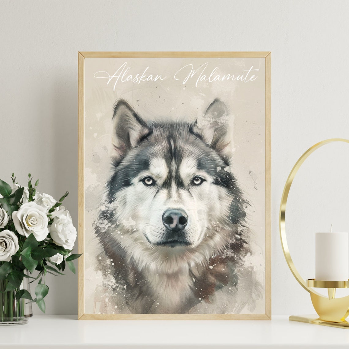 Alaskan Malamute Watercolor Dog Portrait Poster for Dog Lovers - Image 3