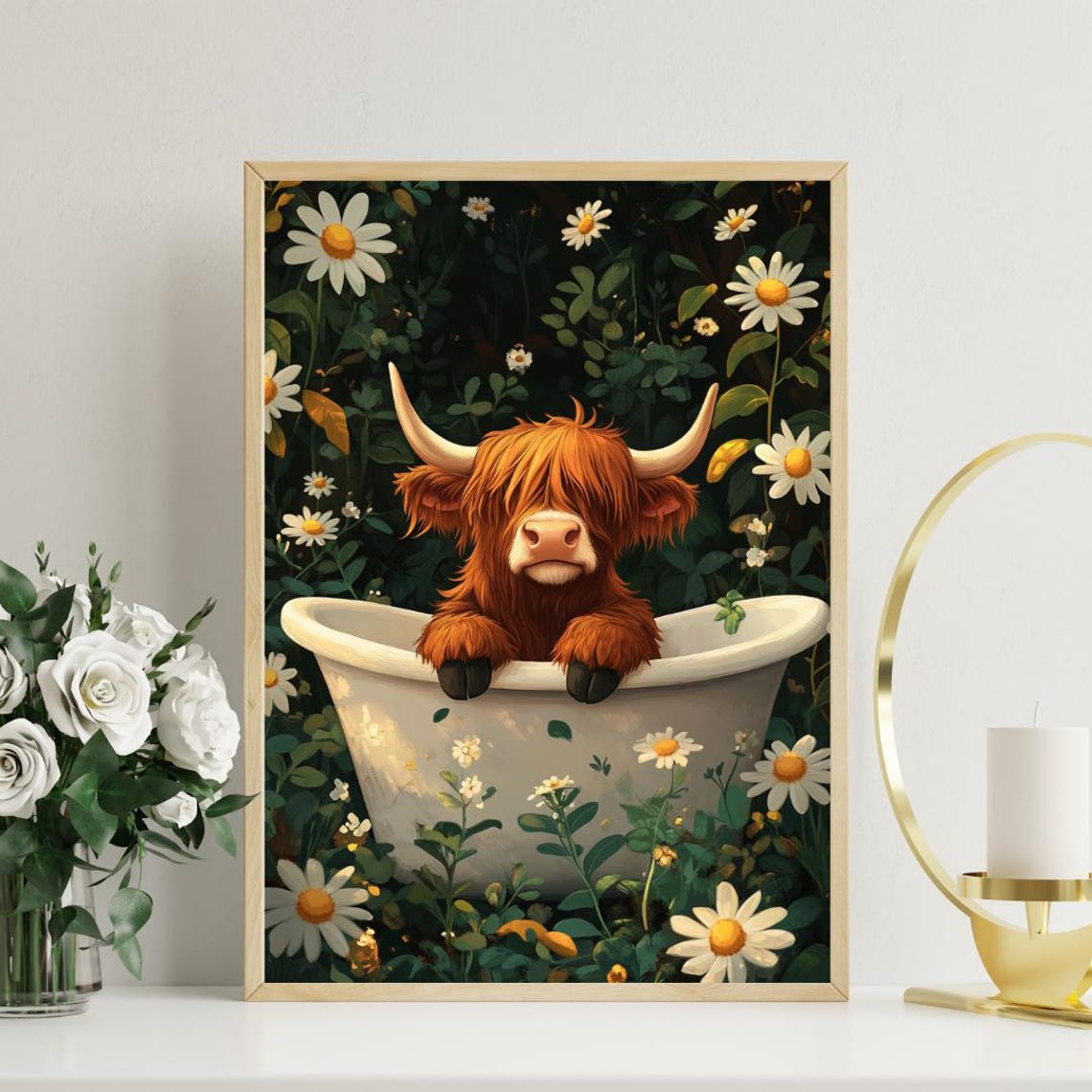 Highland Cow In Bathtub Poster Funny Animal Poster Highland Cow Bathroom Print Highland Cow Bath Poster Funny Animal Bathroom Wall Art - Image 3