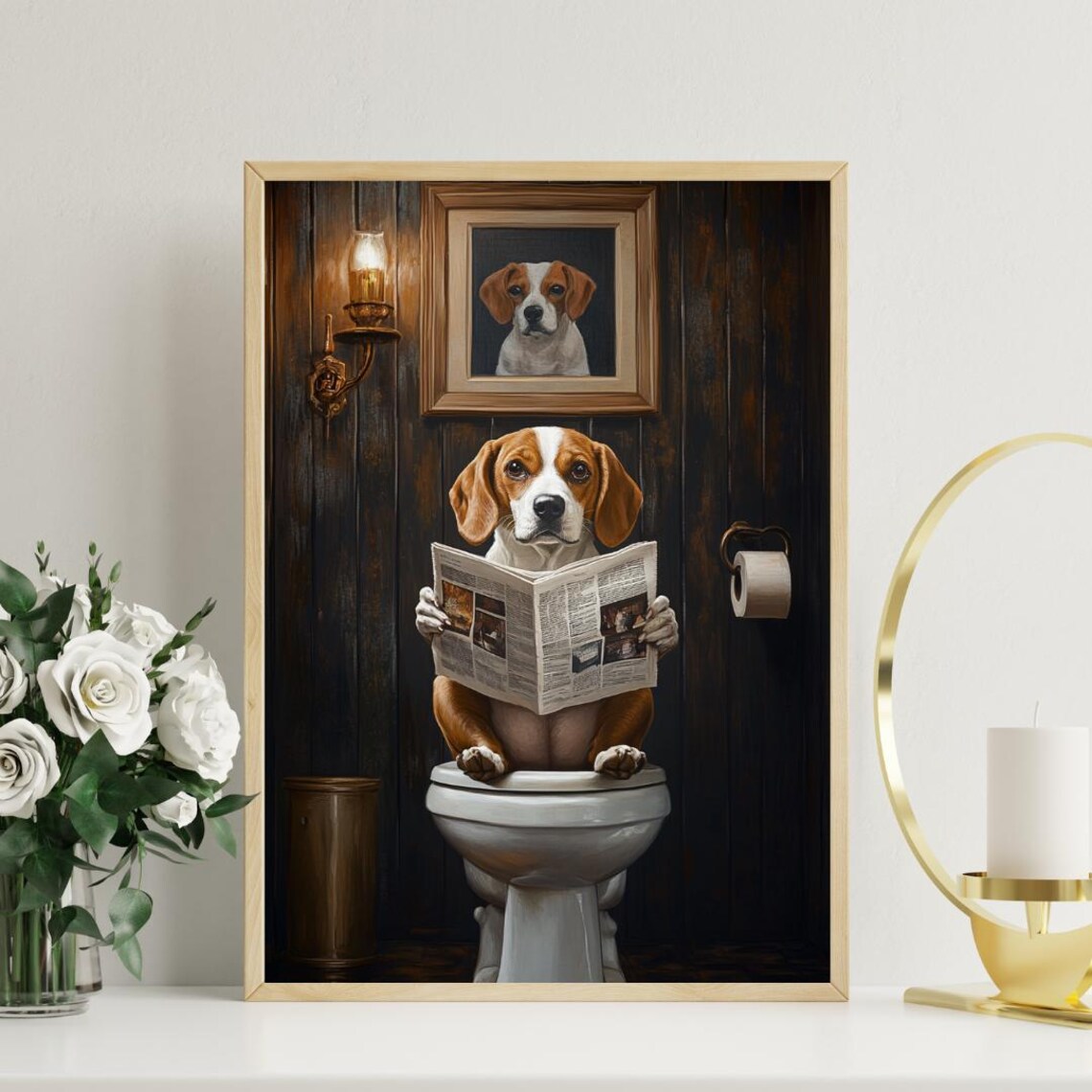 Beagle On Toilet Poster, Dog Bathroom Art Print - Image 3