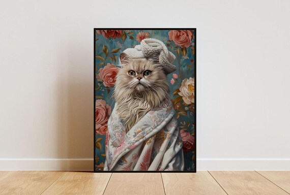 Siberian In Bathrobe Spa Day Portrait Funny Fluffy Cat Wall Poster