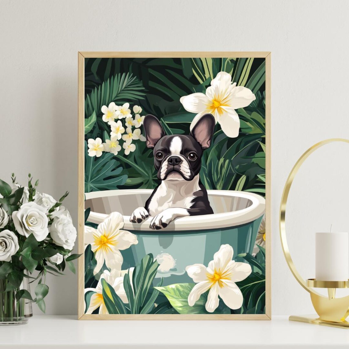 Boston Terrier In Bathtub Funny Bathroom Poster - Image 3
