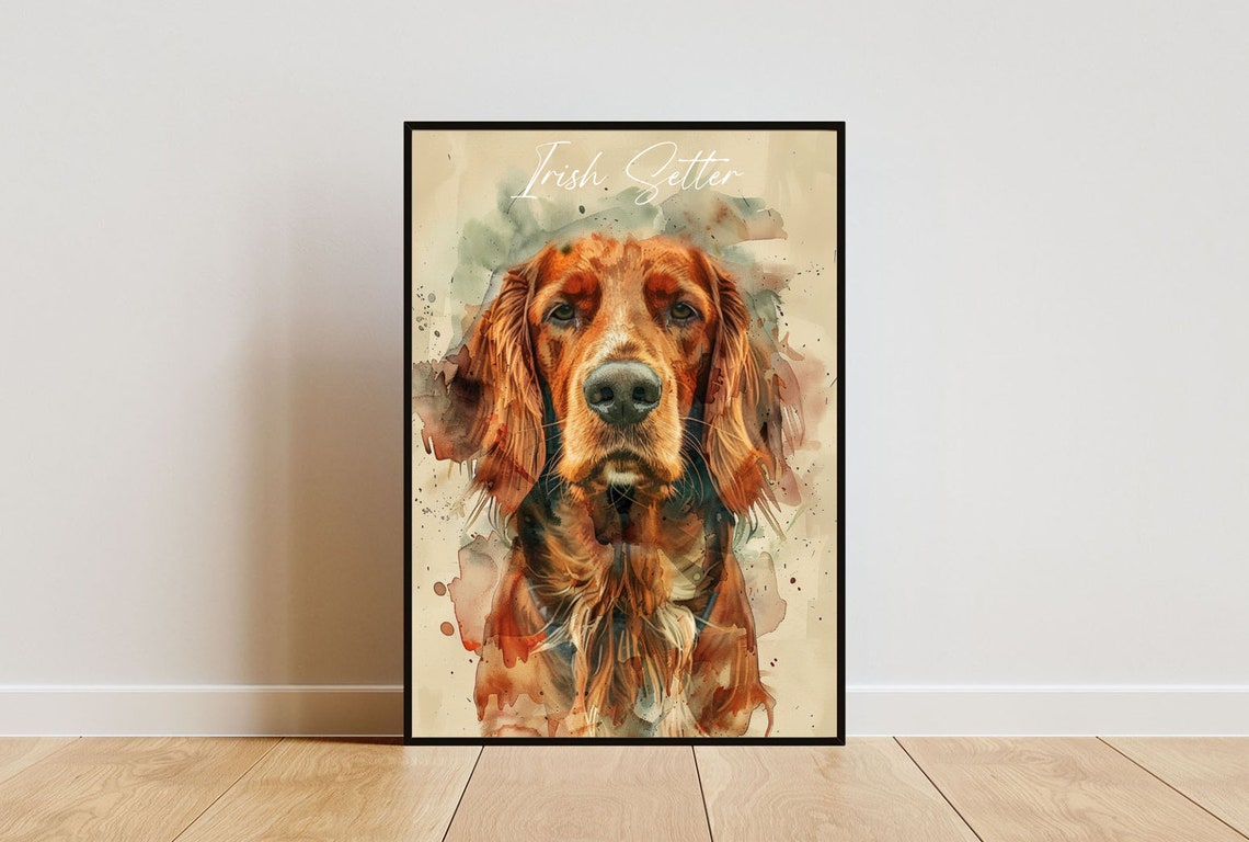 Irish Setter Watercolor Dog Portrait Poster for Dog Lovers Gift