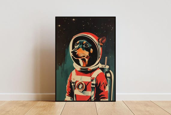 Miniature Pinscher Astronaut Poster Miniature Pinscher Retro Print Miniature Pinscher Portrait Funny Dog Poster Andy Warhol Art Vintage