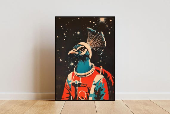 Peacock Astronaut Poster Peacock Retro Print Peacock Portrait Animal Retro Space Poster Funny Animal Poster Andy Warhol Vintage Poster