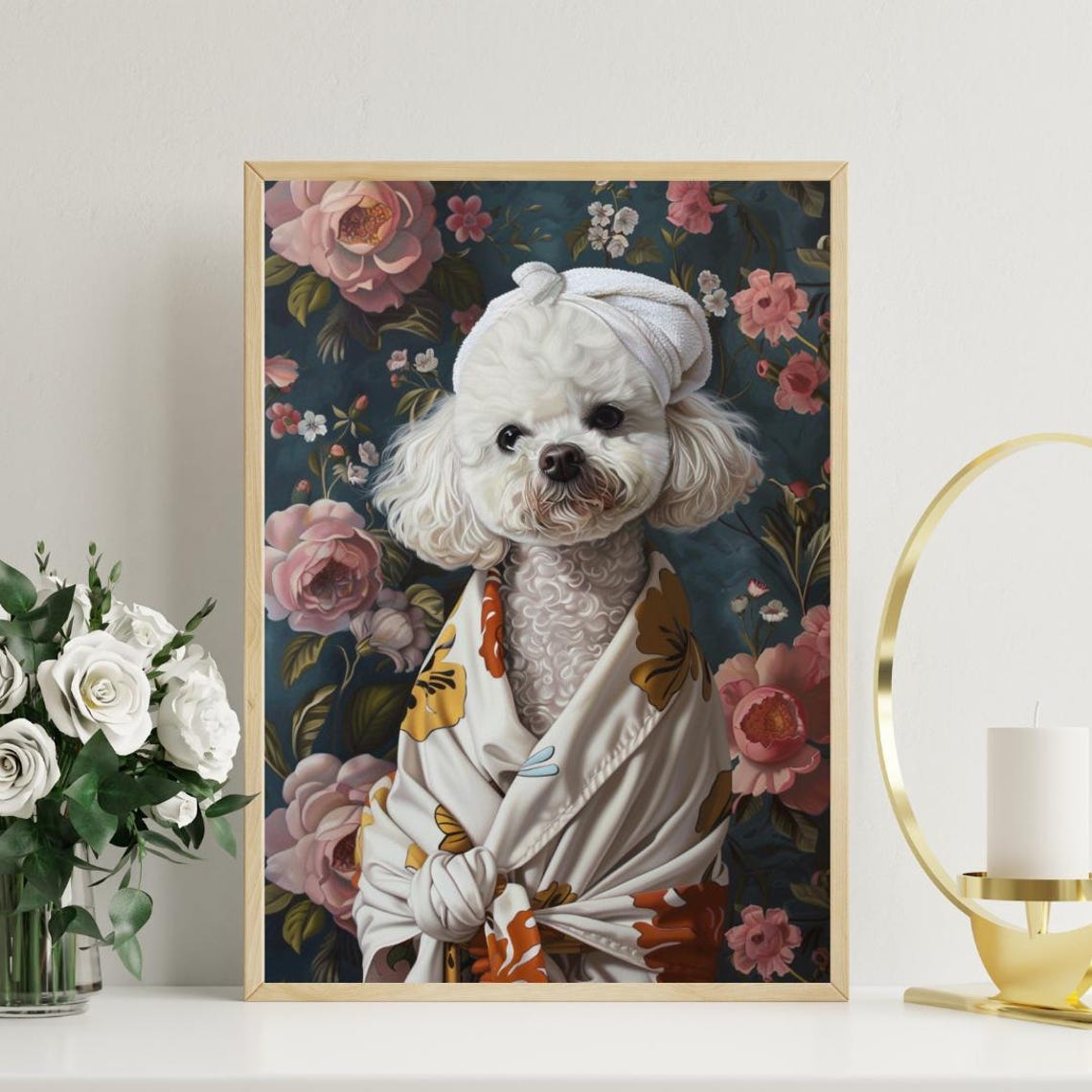 Bichon Frise In Bathrobe Spa Day Portrait Funny White Dog Poster - Image 3